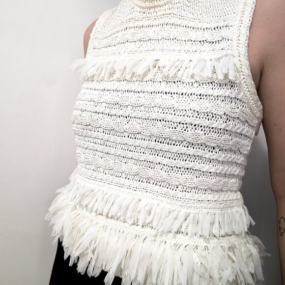 Club Monaco Textured Fringe Sleeveless Top - Size L - Picture 5 of 5